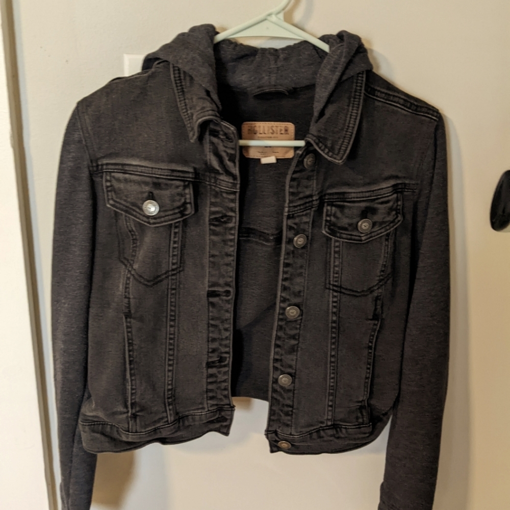 Hollister Black Hooded Jean Jacket